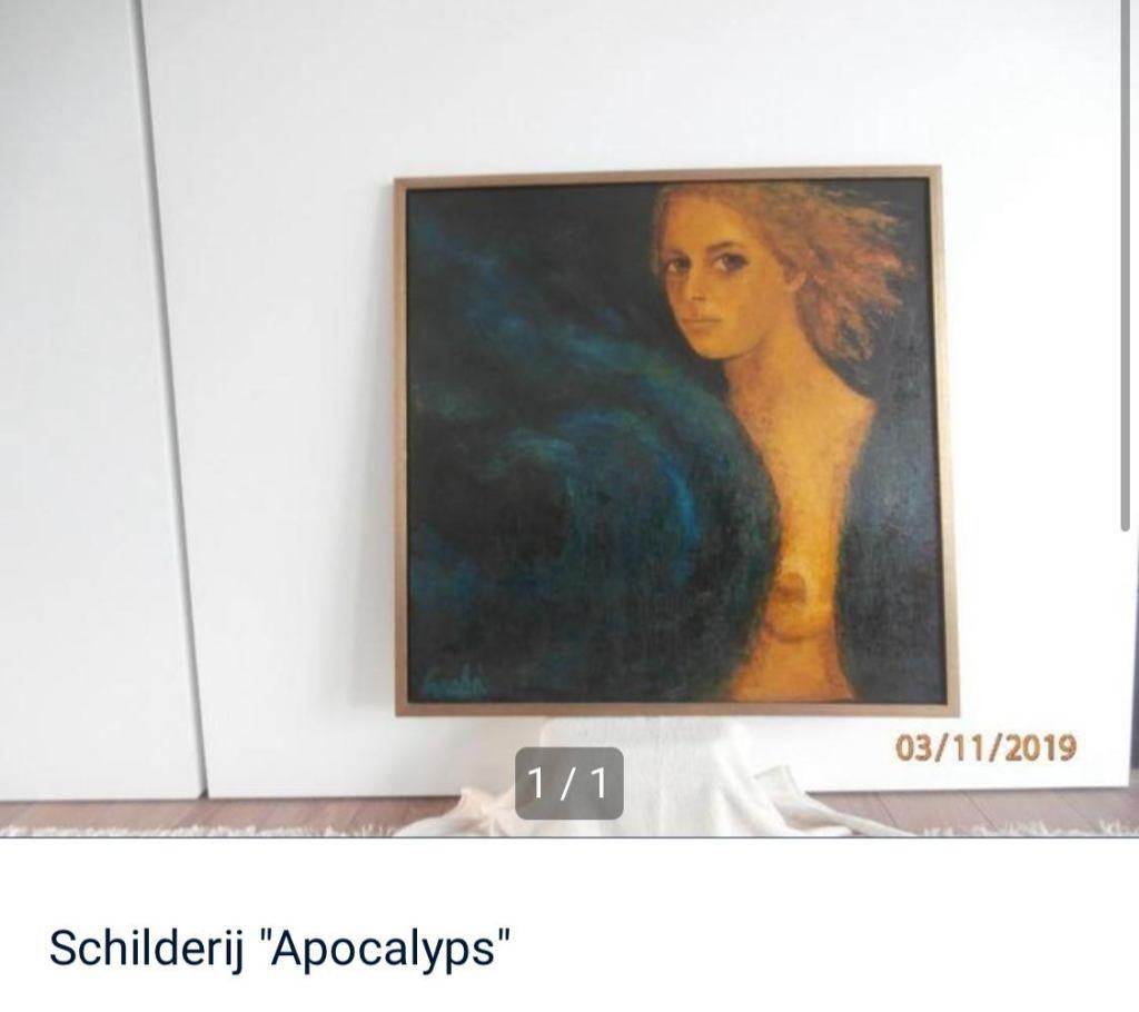 Schilderij op houten paneel "Apocalips" +voorontwerp., Antiek en Kunst, Ophalen