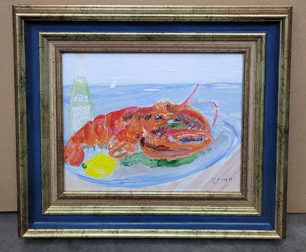 XTIAN, the lunch and the lobster, Antiek en Kunst, Ophalen of Verzenden, Handgeschilderd, Bloemen, Doek
