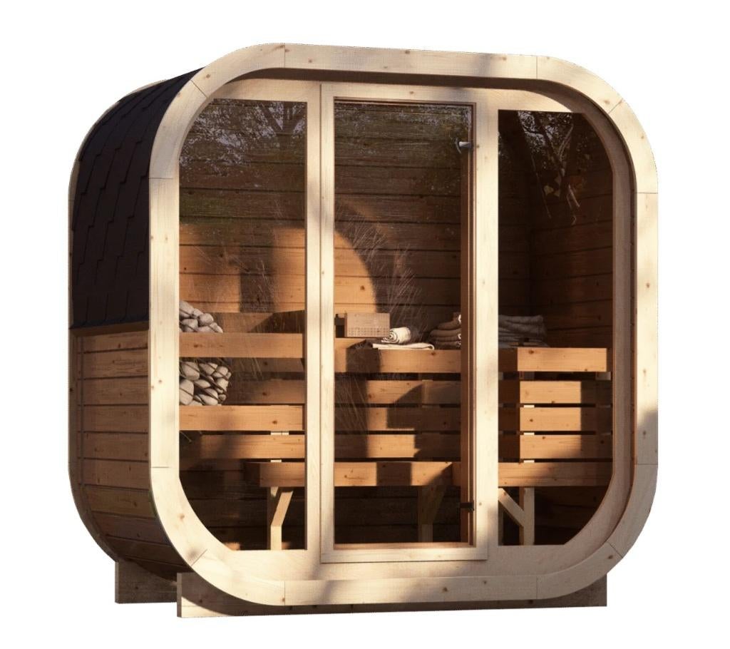 Moderne Cube Buitensauna SKOG ILLI130 Thermowood, Sports & Fitness, Sauna, Neuf, Sauna complet, Enlèvement ou Envoi