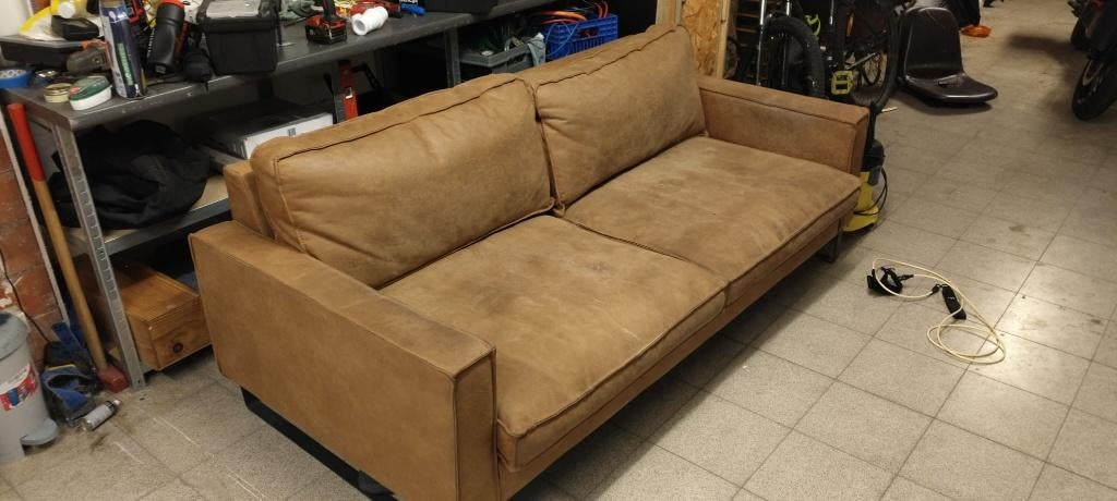 Zetel 3 plaatsen 'Western' cognac, Huis en Inrichting, Ophalen, Gebruikt, 100 tot 125 cm, Rechte bank