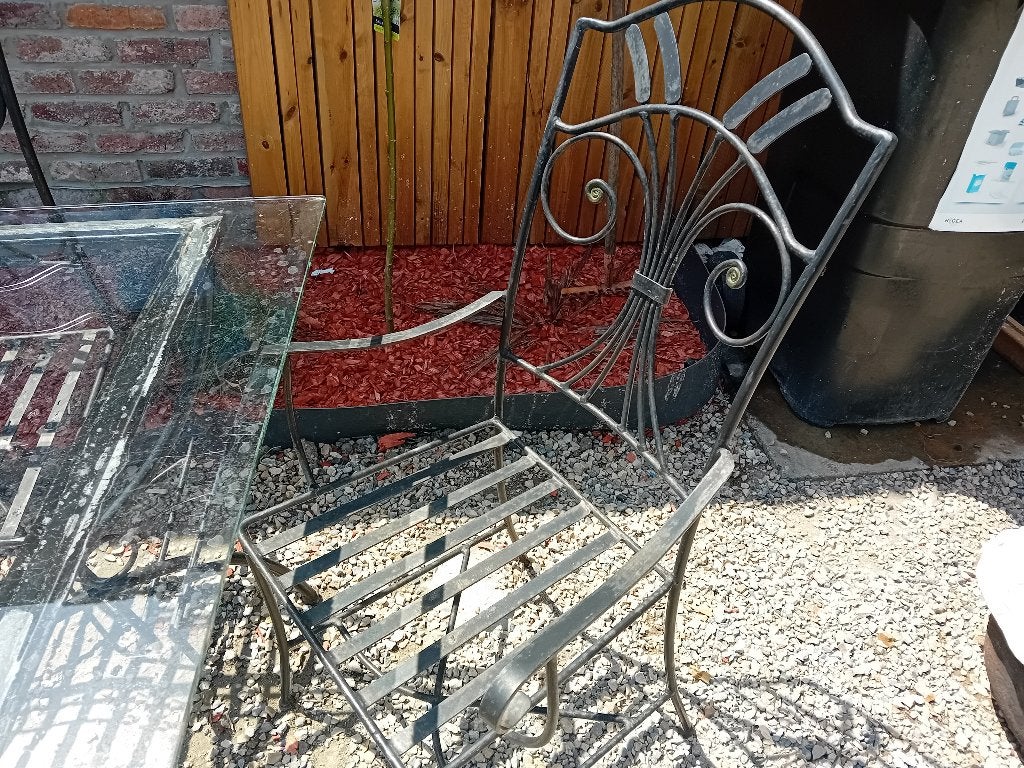 Table et 6 chaises en fer forgé, Enlèvement, Utilisé, Carré, Métal