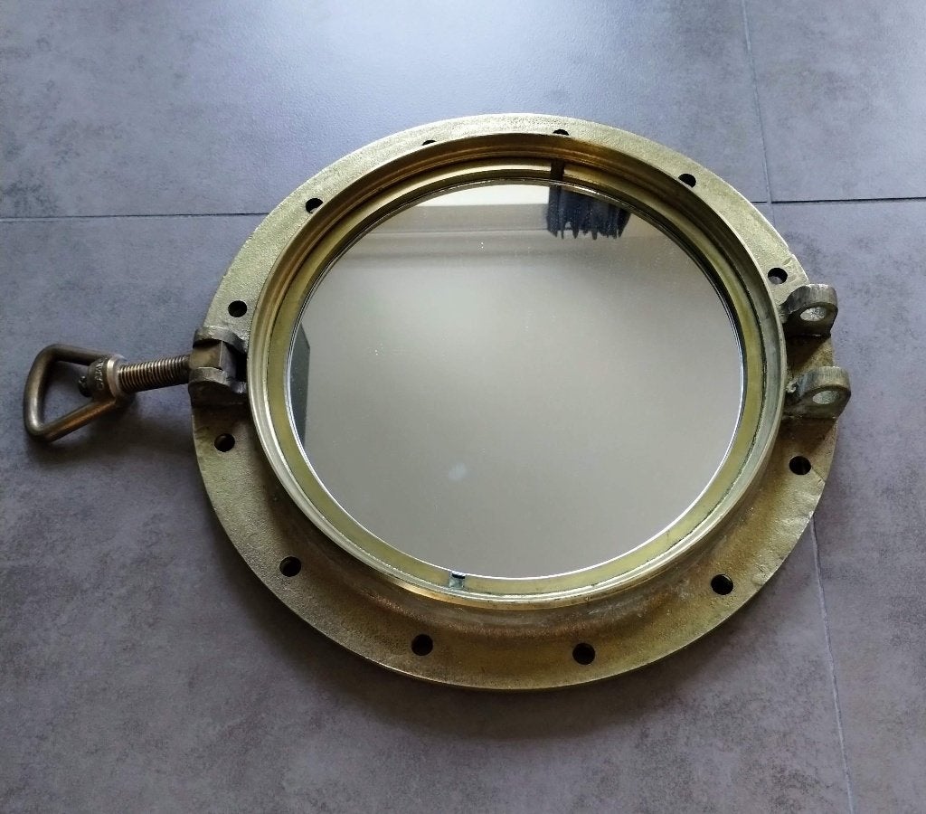 Originele zware scheepspatrijspoort met spiegel, Verzamelen, Ophalen, Gebruikt, Overige typen
