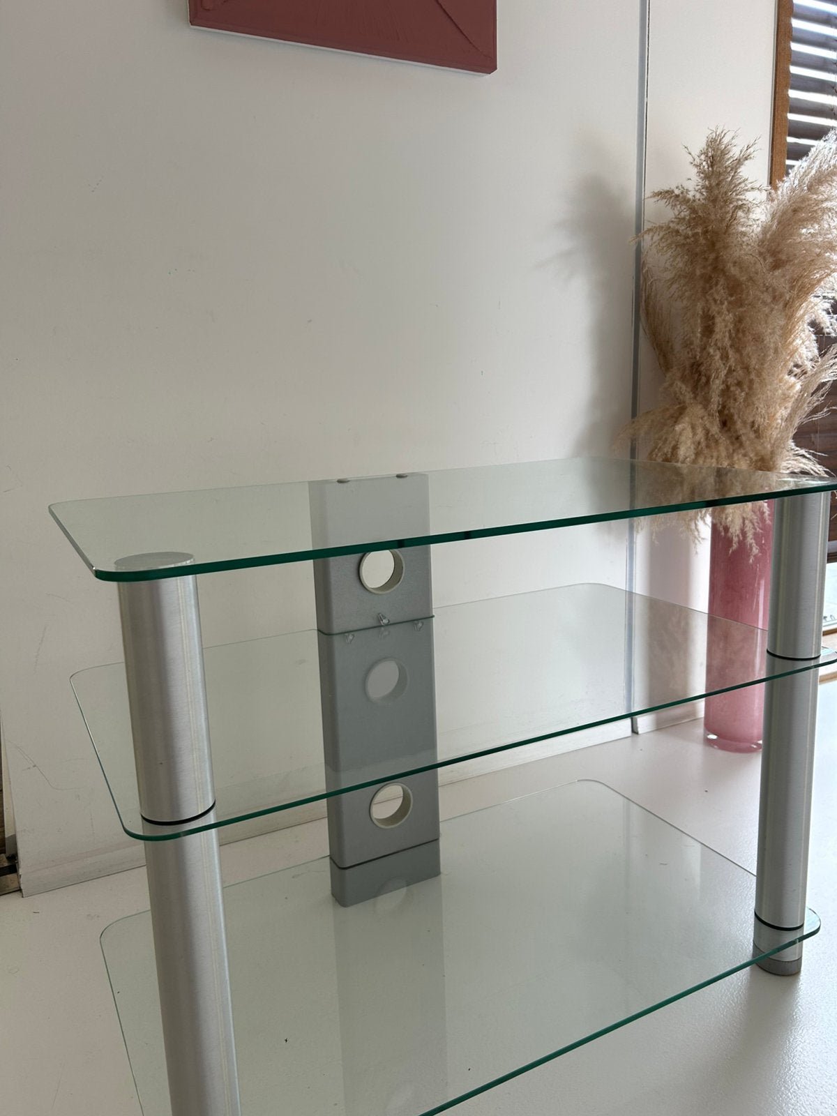 Tv tafel/meubel - inox/glas, Huis en Inrichting, Ophalen, Zo goed als nieuw, Glas