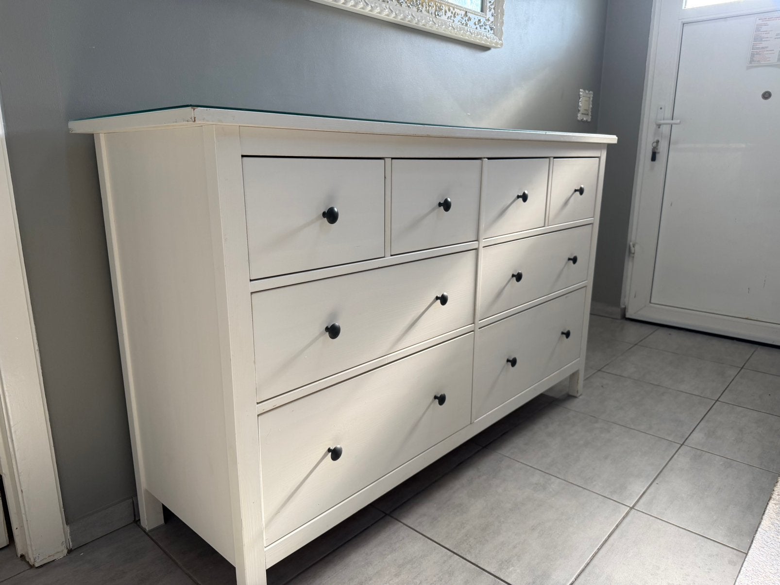 Zeer mooi dressoir met 8 laden, wit gebeitst, 160x96 cm, Huis en Inrichting, Ophalen, Zo goed als nieuw
