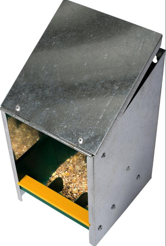 Voerbak verzinkt met schuine deksel 2.5 kg Olba, Dieren en Toebehoren, Pluimvee | Toebehoren, Nieuw, Kippenhok of Kippenren, Ophalen of Verzenden
