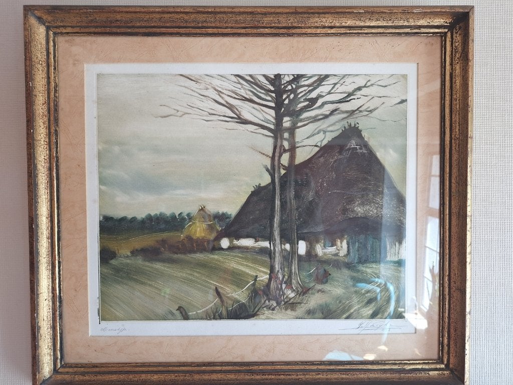 Luc De Jaegher : monotype (1952), Enlèvement, Encadré, Paysage, Papier