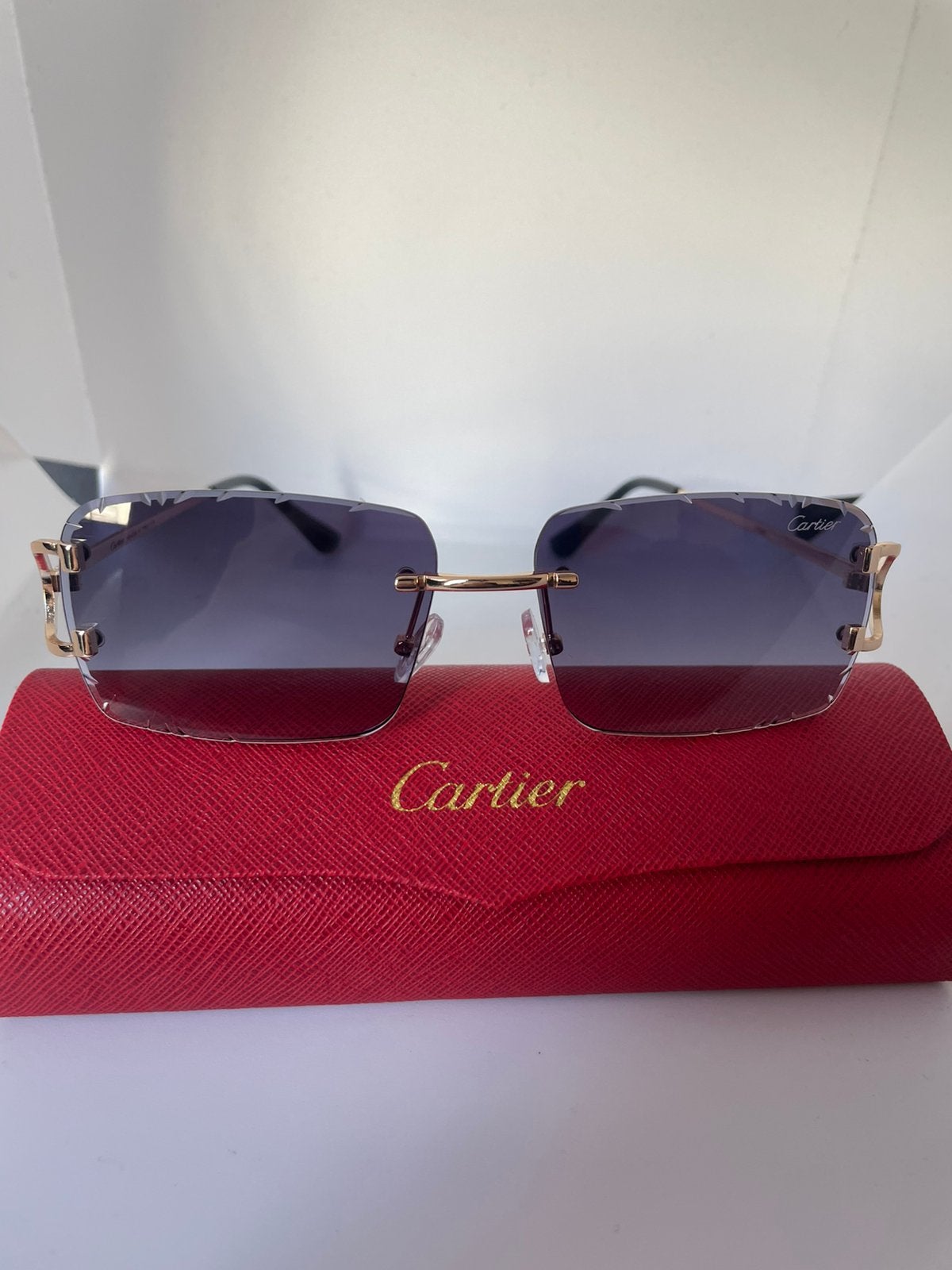 ️ Cartier Rimless Sunglasses (Dark Gradient / Gold) + Case, Ophalen of Verzenden, Zo goed als nieuw