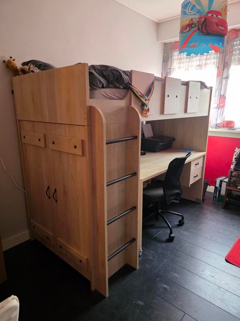 Hoogslaper + bureau + kast, Kinderen en Baby's, Kinderkamer | Stapelbedden en Hoogslapers, Ophalen, Gebruikt, Hoogslaper