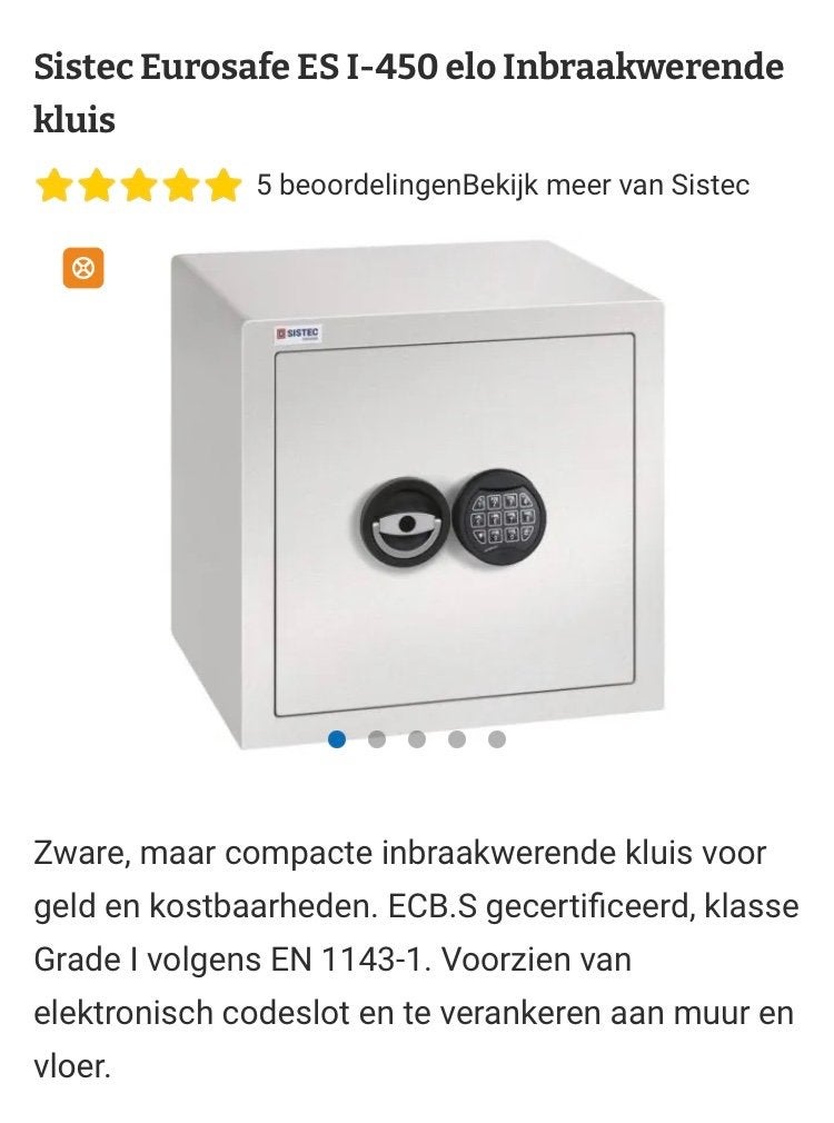 Kluis eurosafe sistec, Ophalen, Zo goed als nieuw, Brandkast