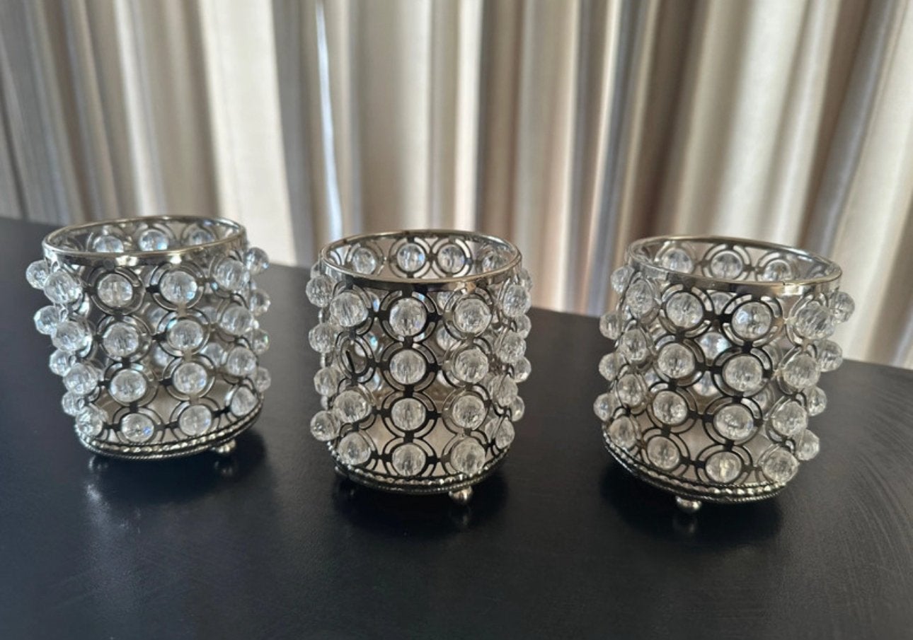 Lot de 3 photophores à perles décoratifs – Hauteur 9 cm, Ophalen, Zo goed als nieuw