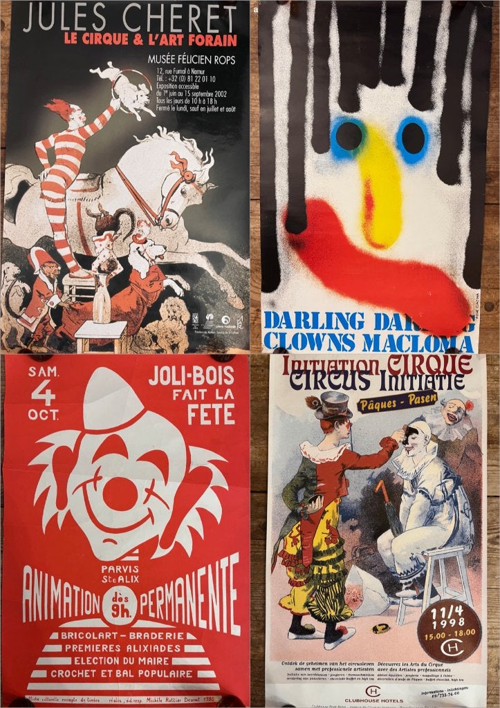 9 affiches Circus, Clowns, Jules Chéret - VINTAGE Brussel, Verzamelen, Posters, Ophalen, A1 t/m A3, Overige onderwerpen, Rechthoekig Staand