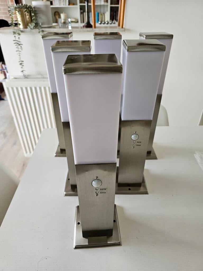 Buitenverlichting Staande buitenlamp met sensor zilver, Huis en Inrichting, Ophalen