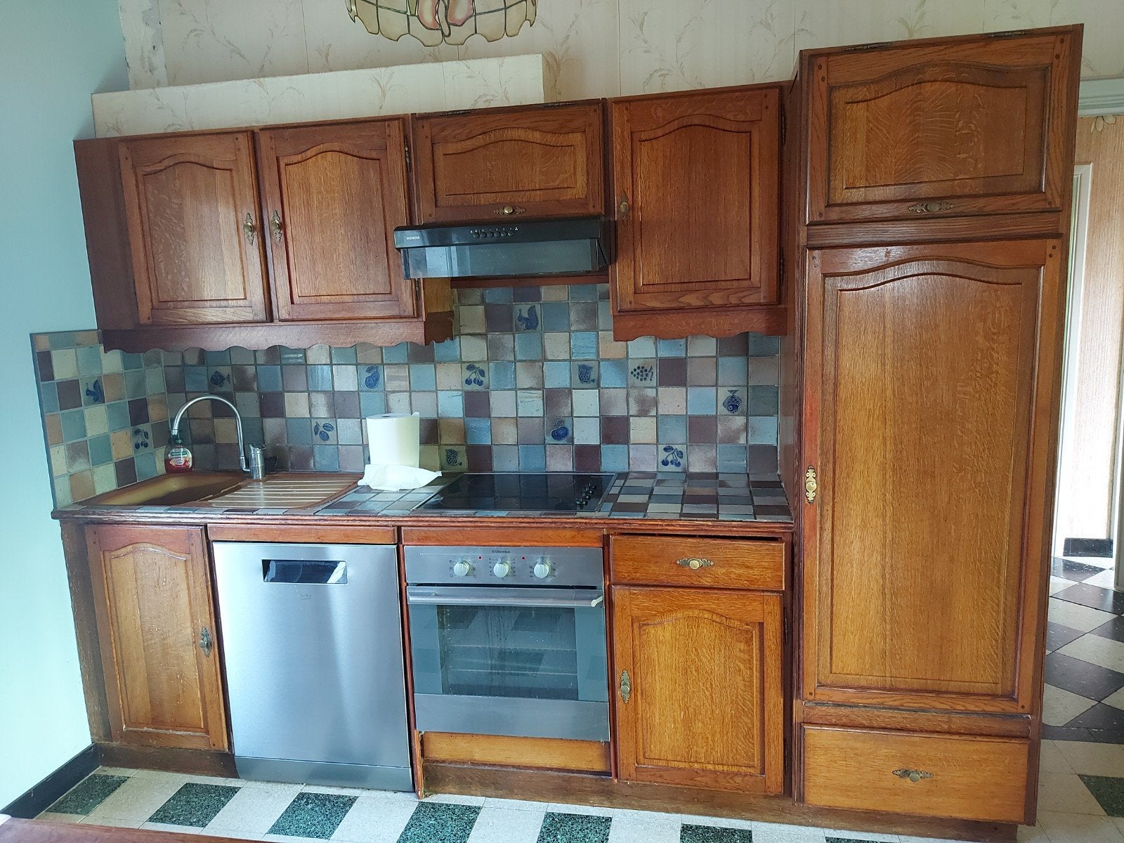 Bloc meubles cuisine chêne 3m et meuble plan de travail asso, 200 cm ou plus, Brun, Utilisé, 75 cm ou plus