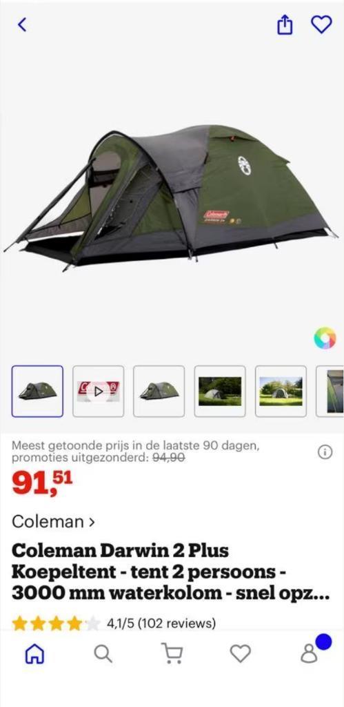 Coleman Darwin 2 Plus tent, Ophalen, Gebruikt, Tot en met 3