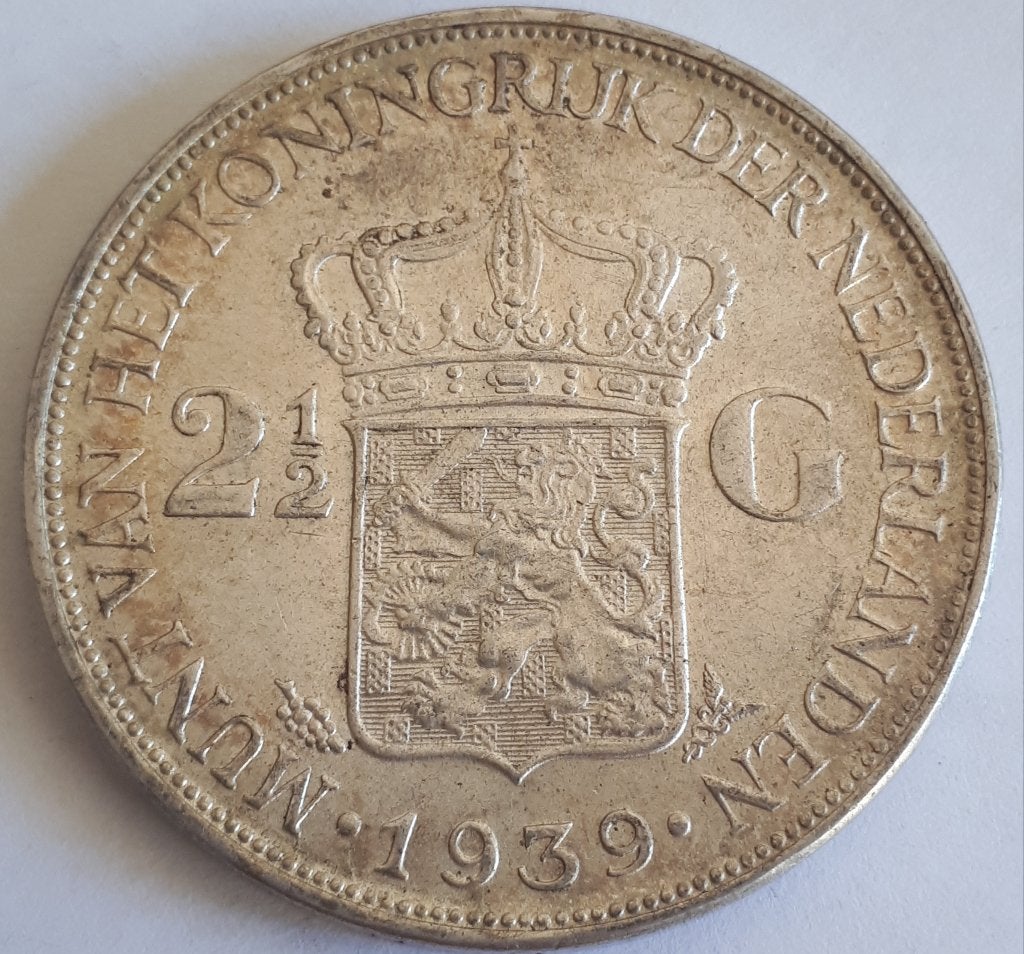 NEDERLAND : 2 1/2 GULDEN 1939 KM 165 alm.UNC, Postzegels en Munten, Ophalen of Verzenden, Koningin Wilhelmina, 2½ gulden, Losse munt