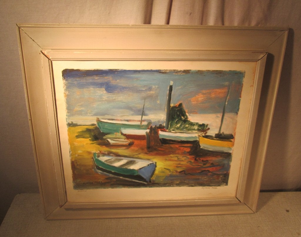 Œuvre peinte ancienne 'Sloops on the Beach' - Alphonse Mora, Enlèvement ou Envoi, Peinture à l'huile, Panneau, Paysage