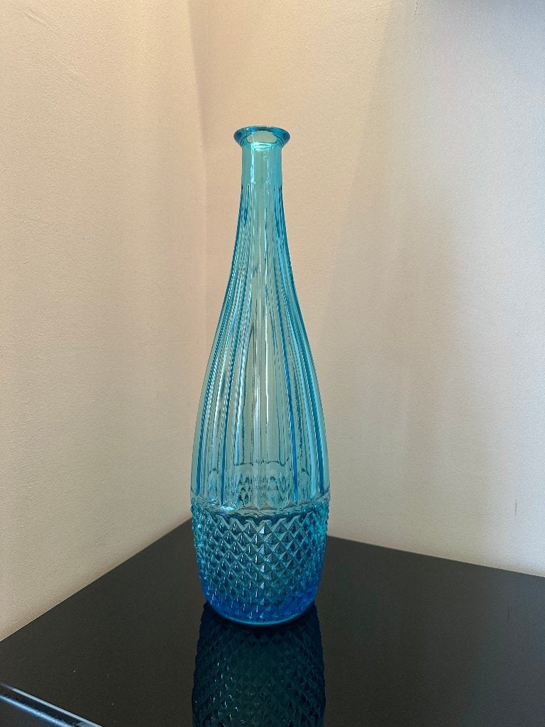 Grande carafe bouteille soliflore verre bleu art déco Empoli, Antiquités & Art, Enlèvement