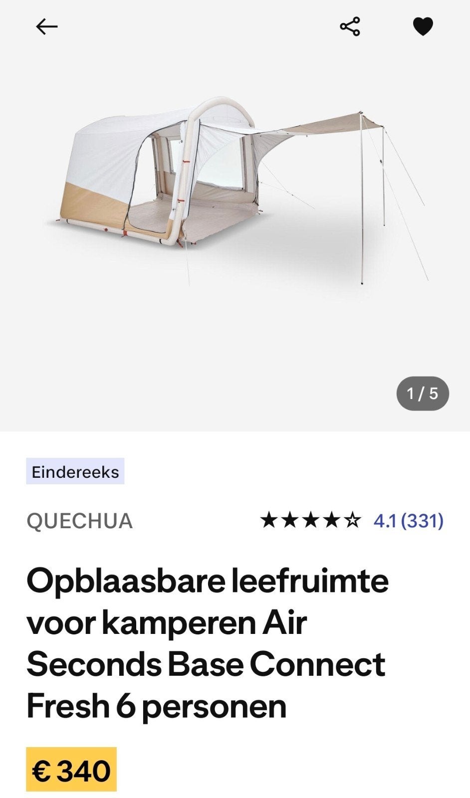 Air seconds Base connect 6 personen, Caravans en Kamperen, Tenten, Ophalen