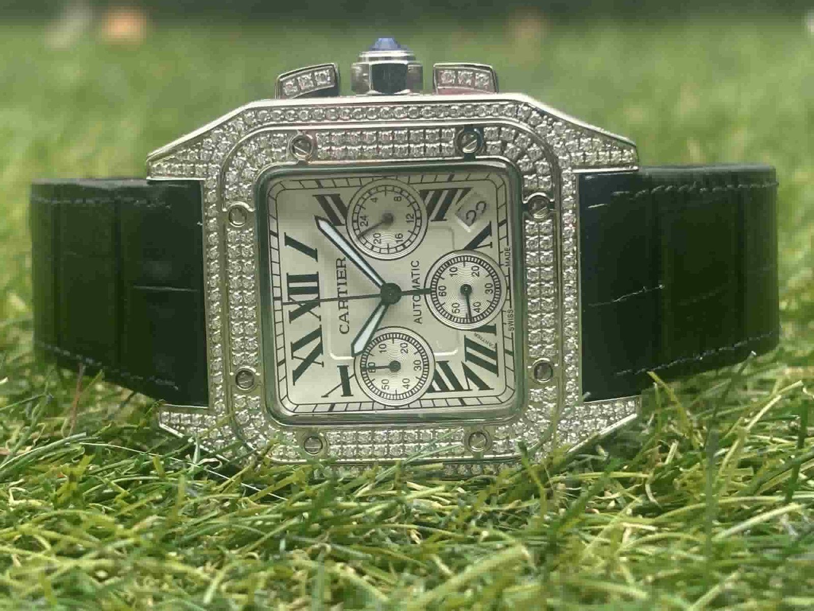Te koop Cartier Santos 100 Chronograaf,Diamond, Handtassen en Accessoires, Horloges | Heren, Ophalen of Verzenden, Nieuw, Staal