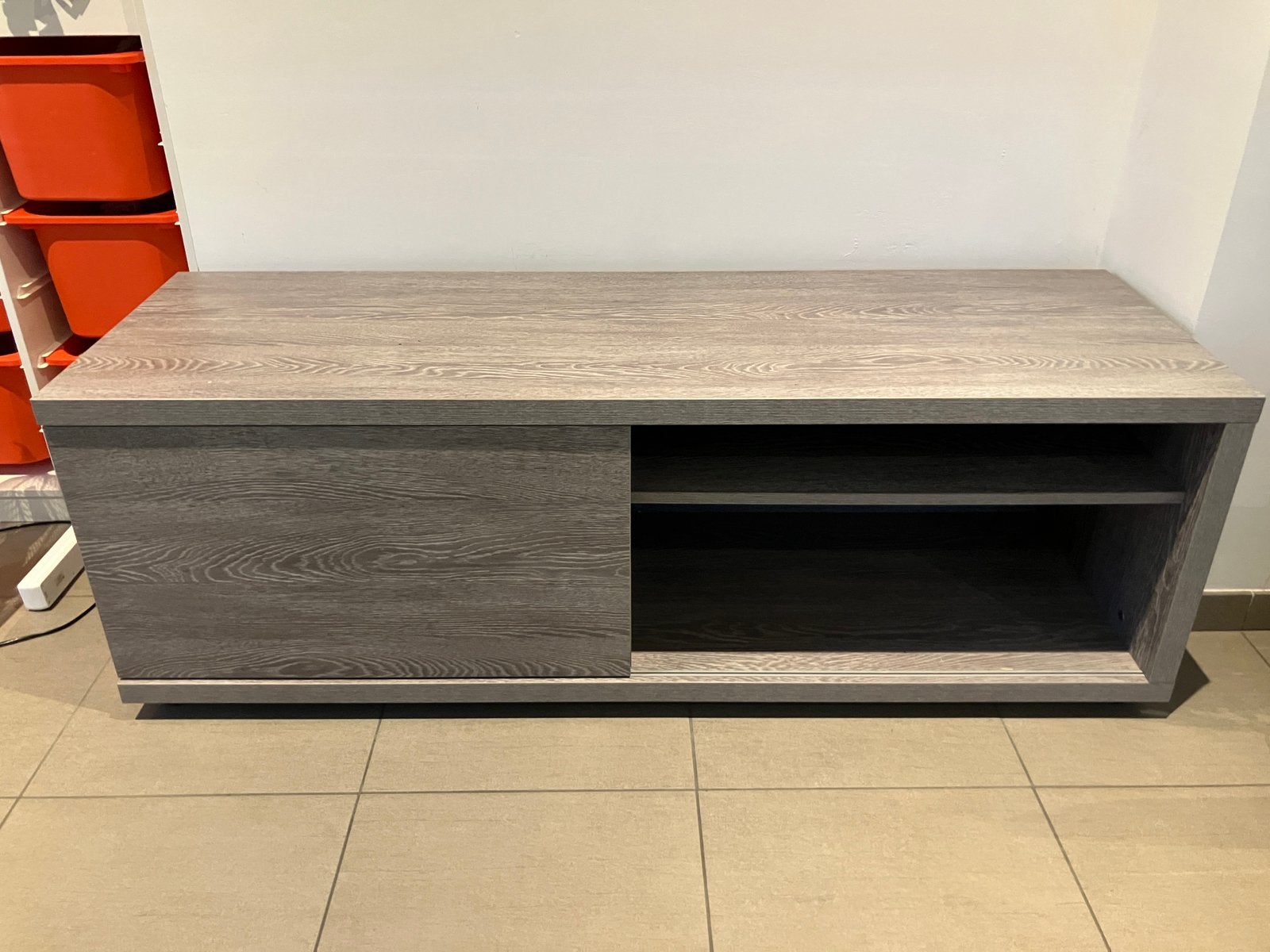 Grijs tv meubel, Ophalen, Gebruikt, 100 tot 150 cm, Minder dan 100 cm