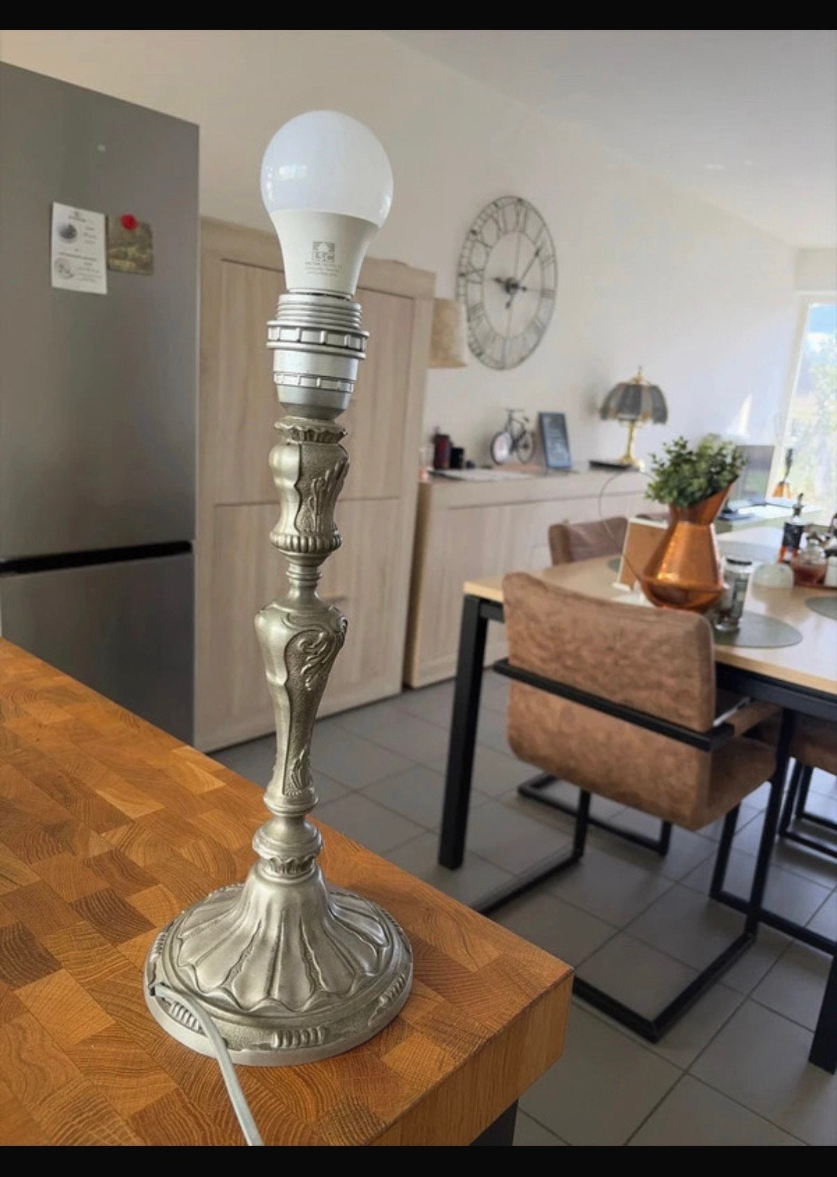 pied de lampe de table vintage en étain pur à 94%, Enlèvement ou Envoi, Comme neuf