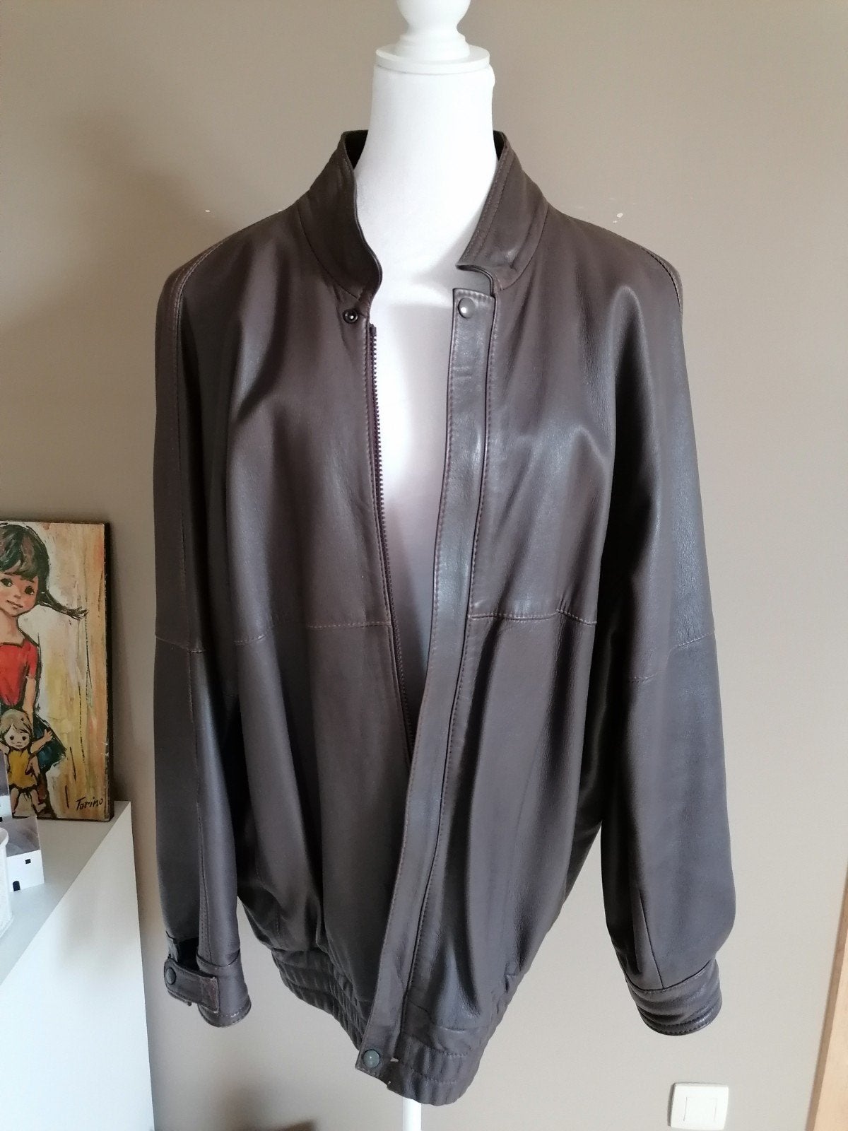 herenjas in leder, Kleding | Heren, Ophalen, Maat 52/54 (L), Bruin