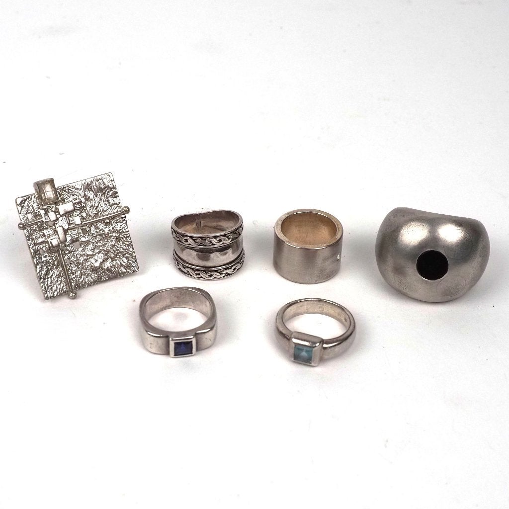Lot van 6 artistieke ringen in 925 zilver –110 g–, Ophalen, Zilver, Zilver