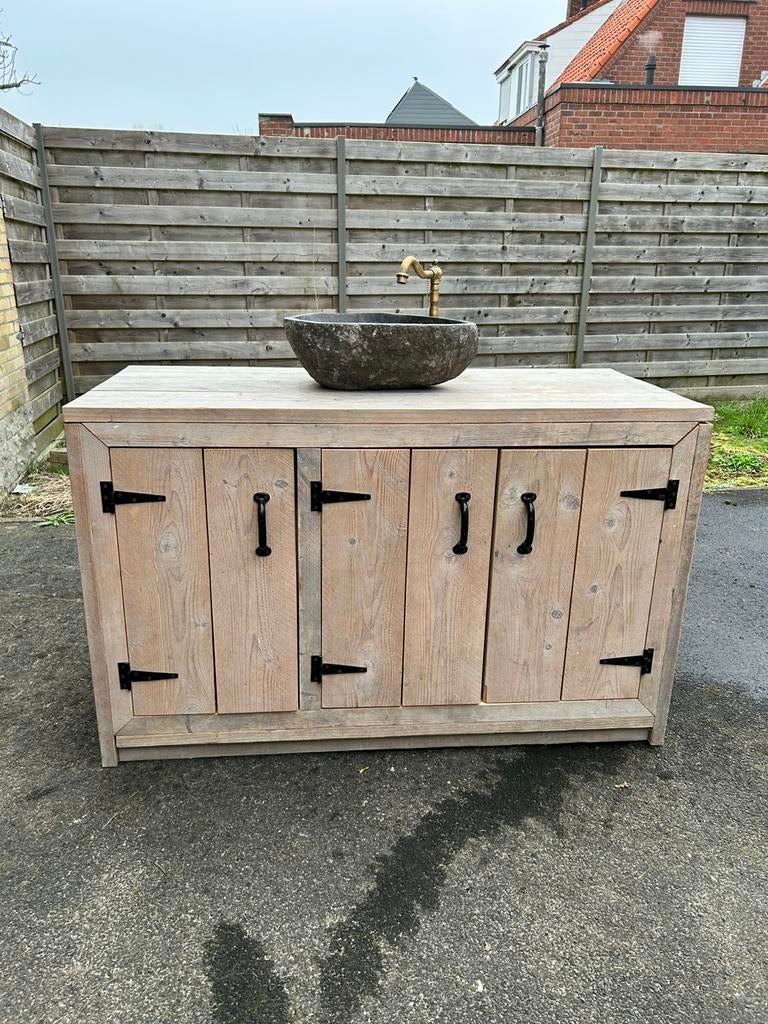 Klassiek badmeubel massief hout, Huis en Inrichting, Badkamer | Badkamermeubels, Ophalen, Gebruikt, 100 tot 150 cm, Wastafelkast