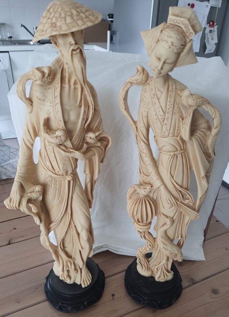 Couple statues asiatiques vintage 45cm, Enlèvement