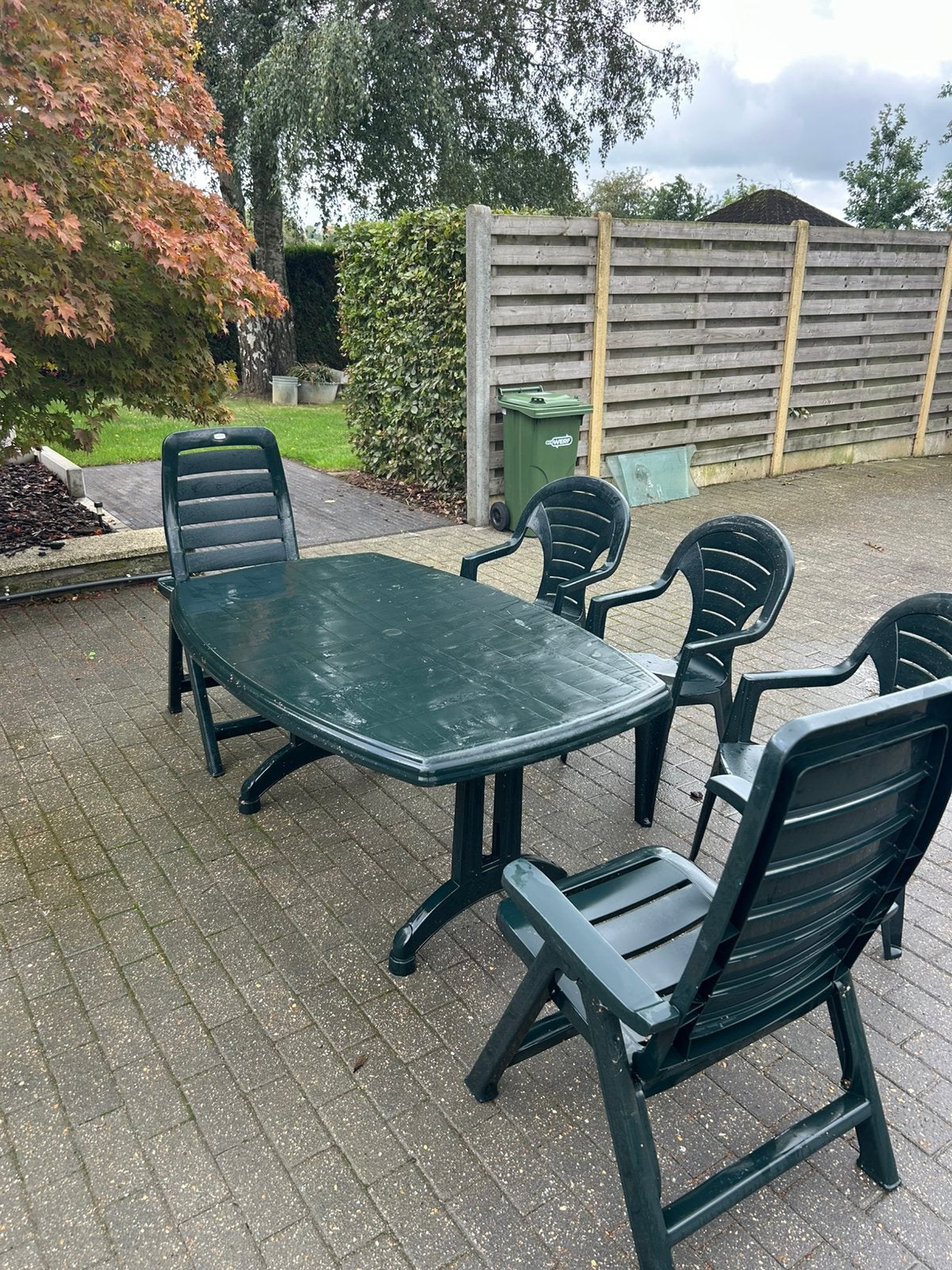Tuintafel en 5 stoelen in PVC van het merk jardin., Salons de jardin, Synthétique, Enlèvement, Utilisé