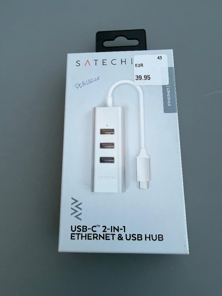 Satechi USB-C 2-in-1 Ethernet & USB Hub - Zilver, Neuf, Satechi, Enlèvement, Hub USB
