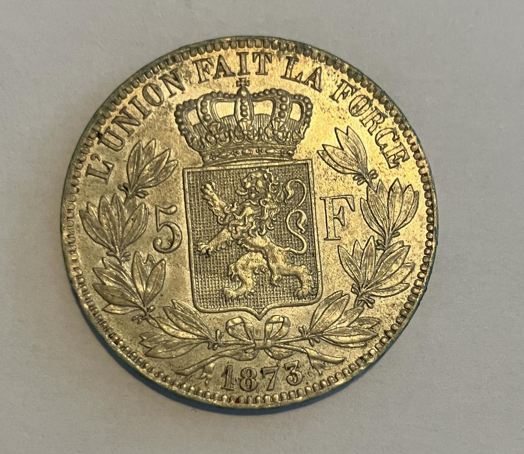 1873 - 5 francs belges, Timbres & Monnaies, Monnaies | Belgique, Enlèvement ou Envoi, Monnaie en vrac, Argent