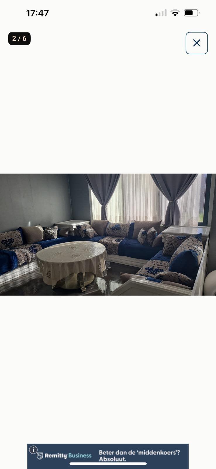 Marokkaanse salonset in blauw en beige hoekbank met kussens, Enlèvement, Comme neuf