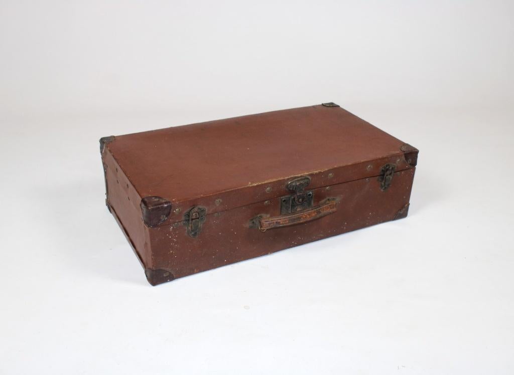 vintage valies met lederen handvat, Antiek en Kunst, Ophalen of Verzenden