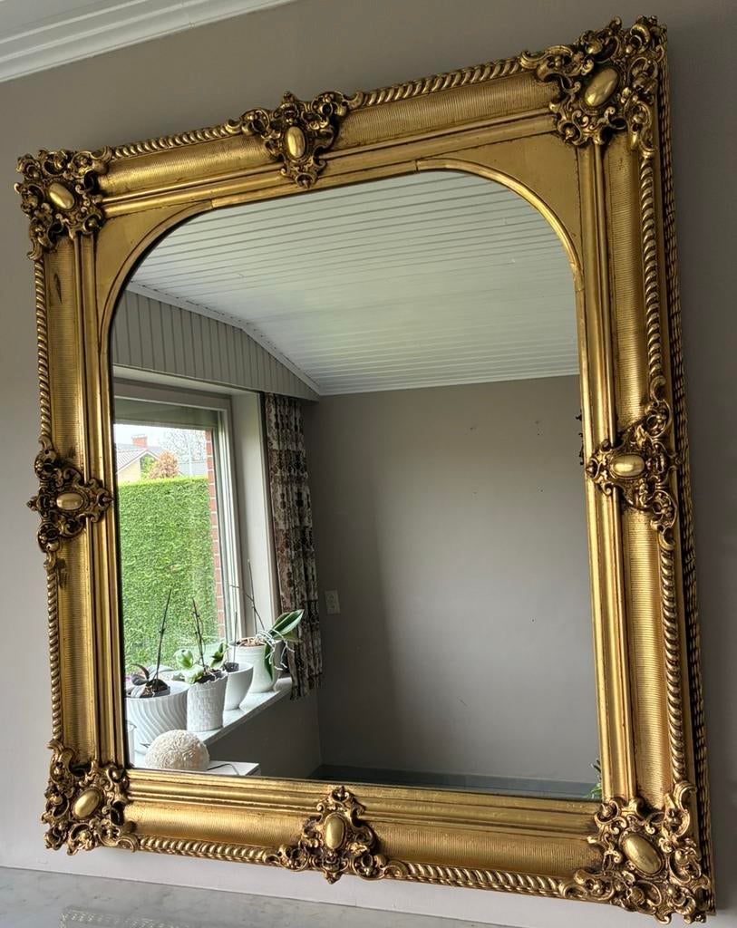 Grote gouden spiegel, Ophalen, Rechthoekig, 50 tot 100 cm, 100 tot 150 cm