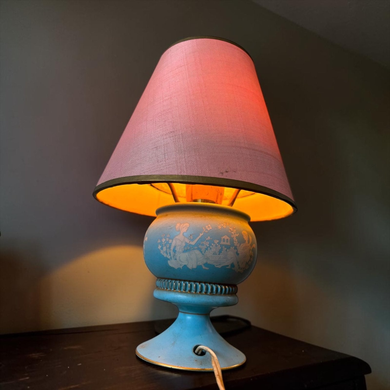 Vintage blauw/roze tafellampje/ mini lampje, Antiek en Kunst, Verzenden