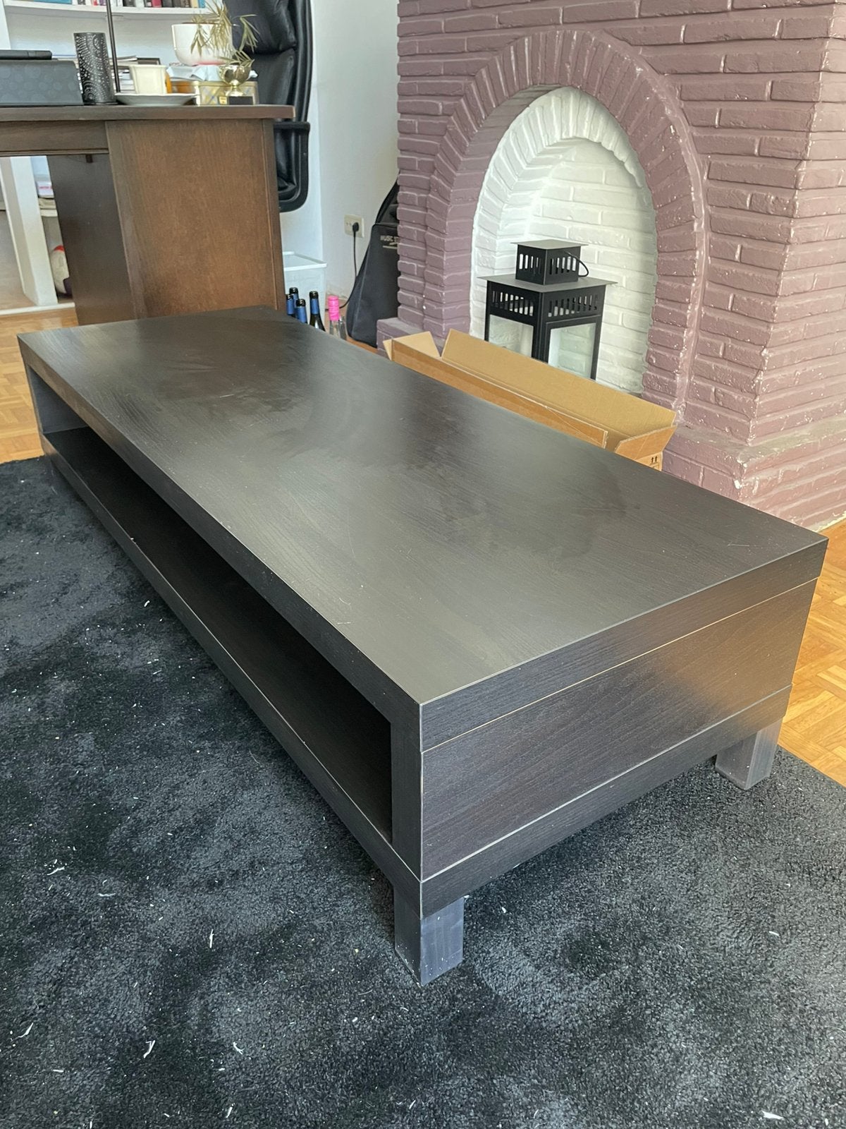 Table basse / meuble TV bas - finition wengé/noir, Ophalen, 100 tot 150 cm, 50 tot 100 cm, Zo goed als nieuw