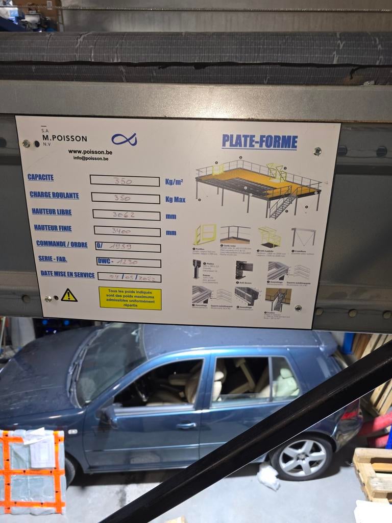 Mezzanine métallique 350kg/m2 180m2 modulaire