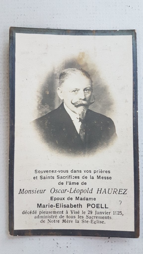 DP Oscar-Léopold Haurez (x Marie-Élisabeth Poell ) Visé, Collections, Enlèvement ou Envoi, Carte de condoléances