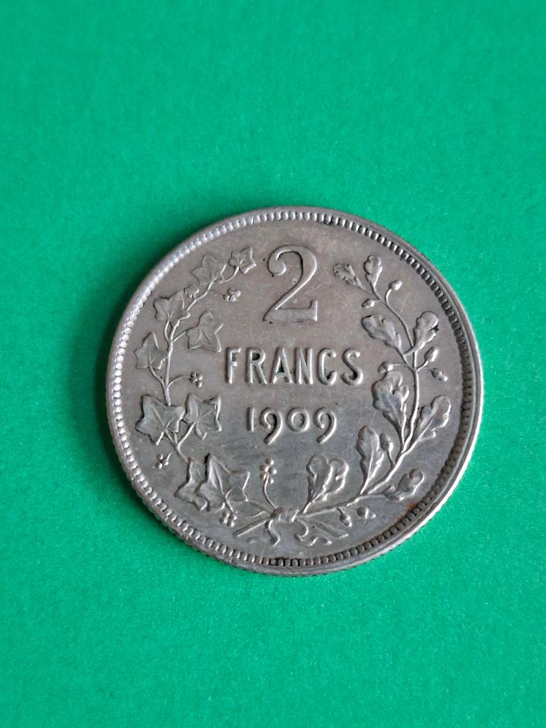 1909 Belgique 2 francs en argent version française, Monnaie en vrac, Argent, Argent, Envoi
