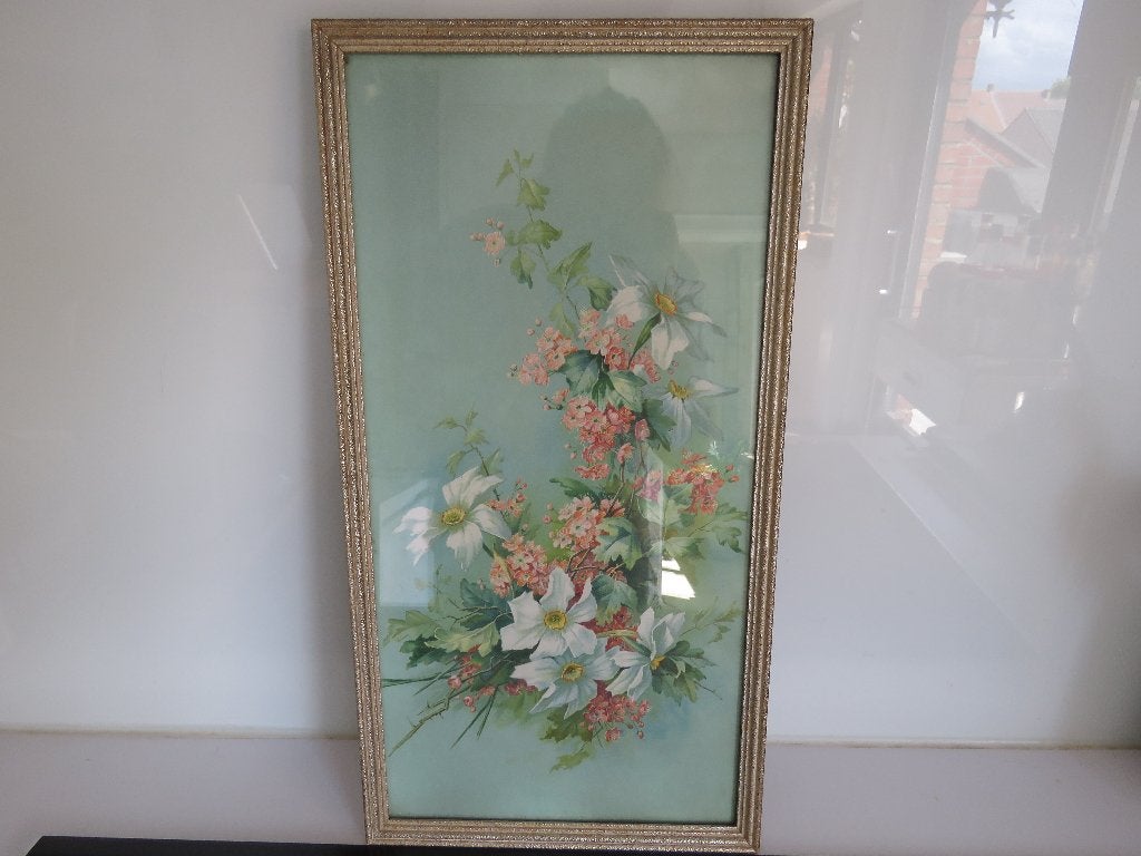 Vintage kader bloemen print jaren 50-70, Antiek en Kunst, Ophalen of Verzenden