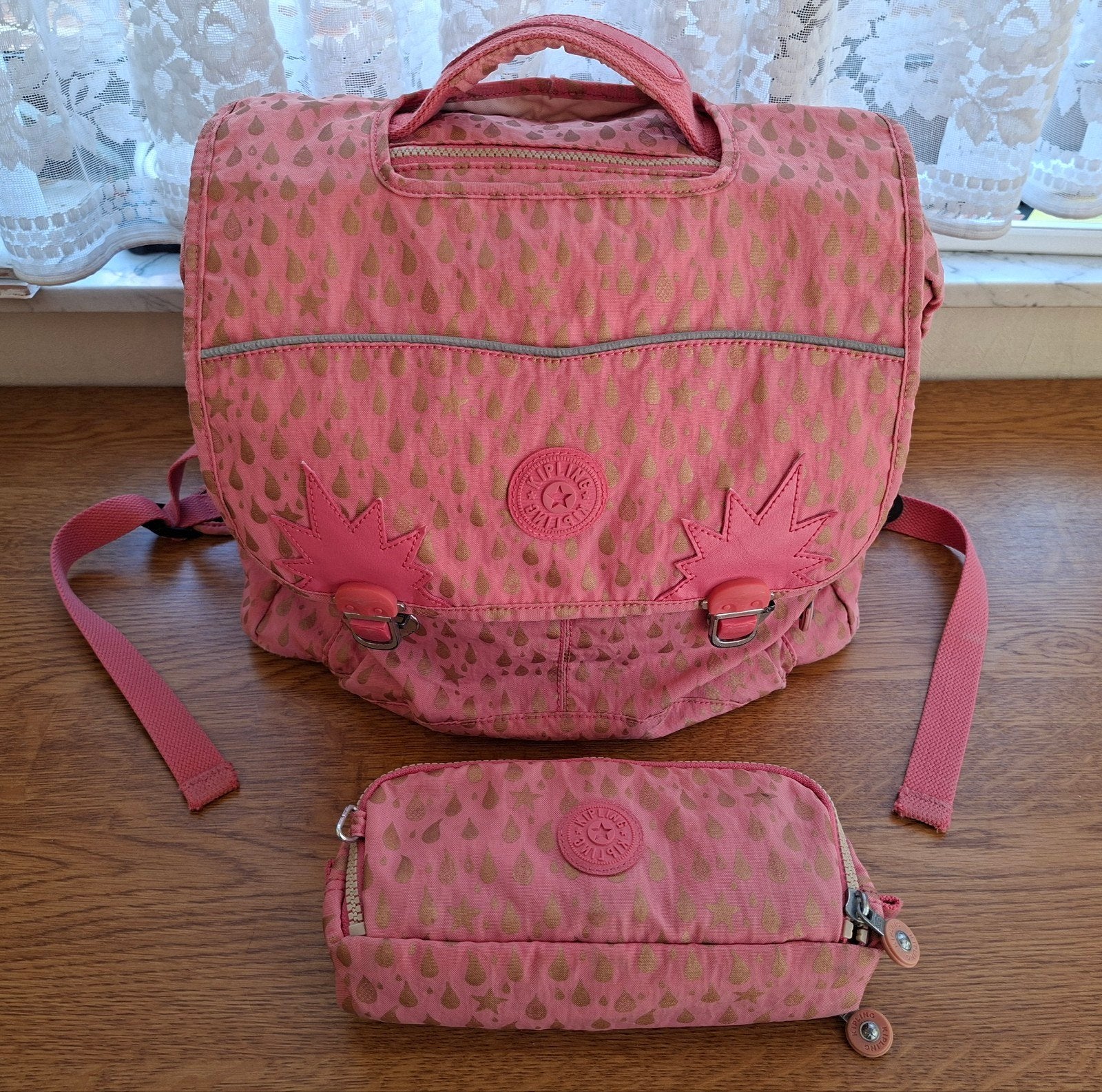 Cartable sac Kipling avec sa trousse, Enlèvement ou Envoi, 30 à 40 cm, Rose, Utilisé