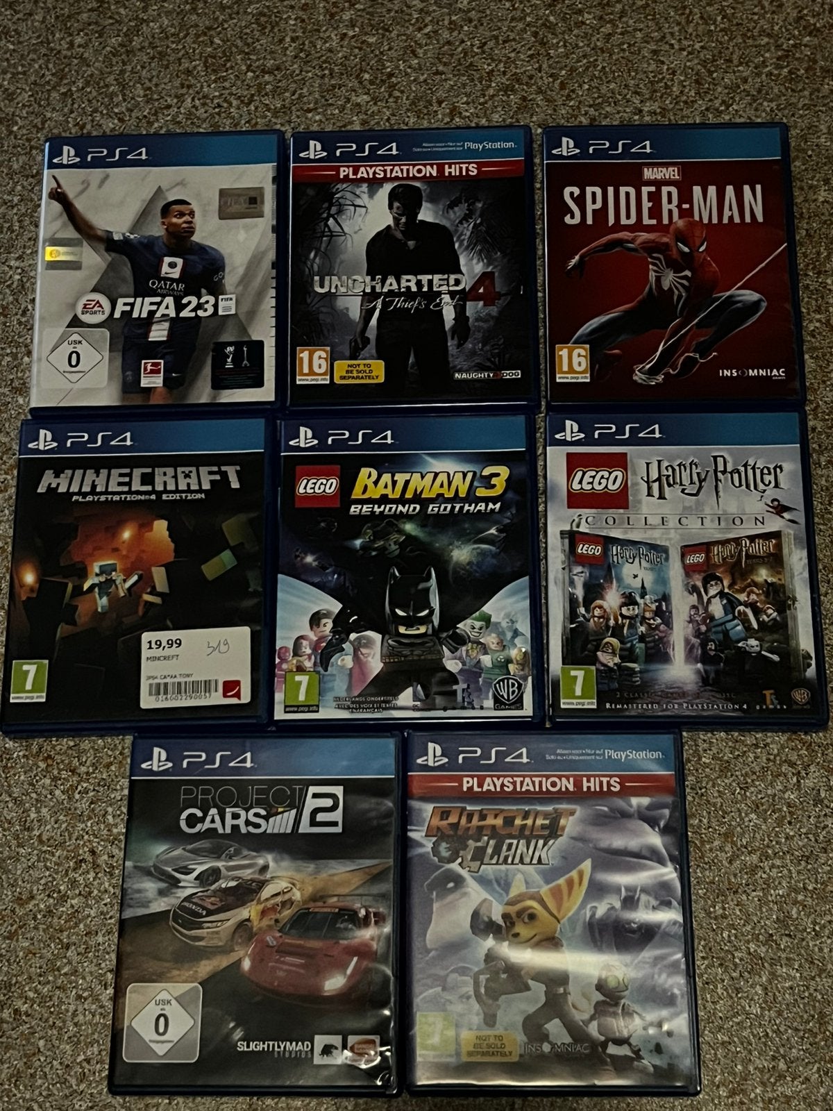 Lot 8 jeux PS4 – FIFA, Spider-Man, Minecraft, LEGO, etc., Games en Spelcomputers, Ophalen, Zo goed als nieuw