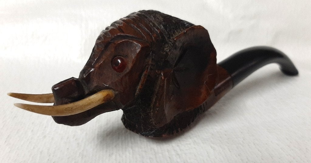 Ancienne pipe à tabac sculptée en forme de tête d'éléphant, Enlèvement ou Envoi, Utilisé, Autres types