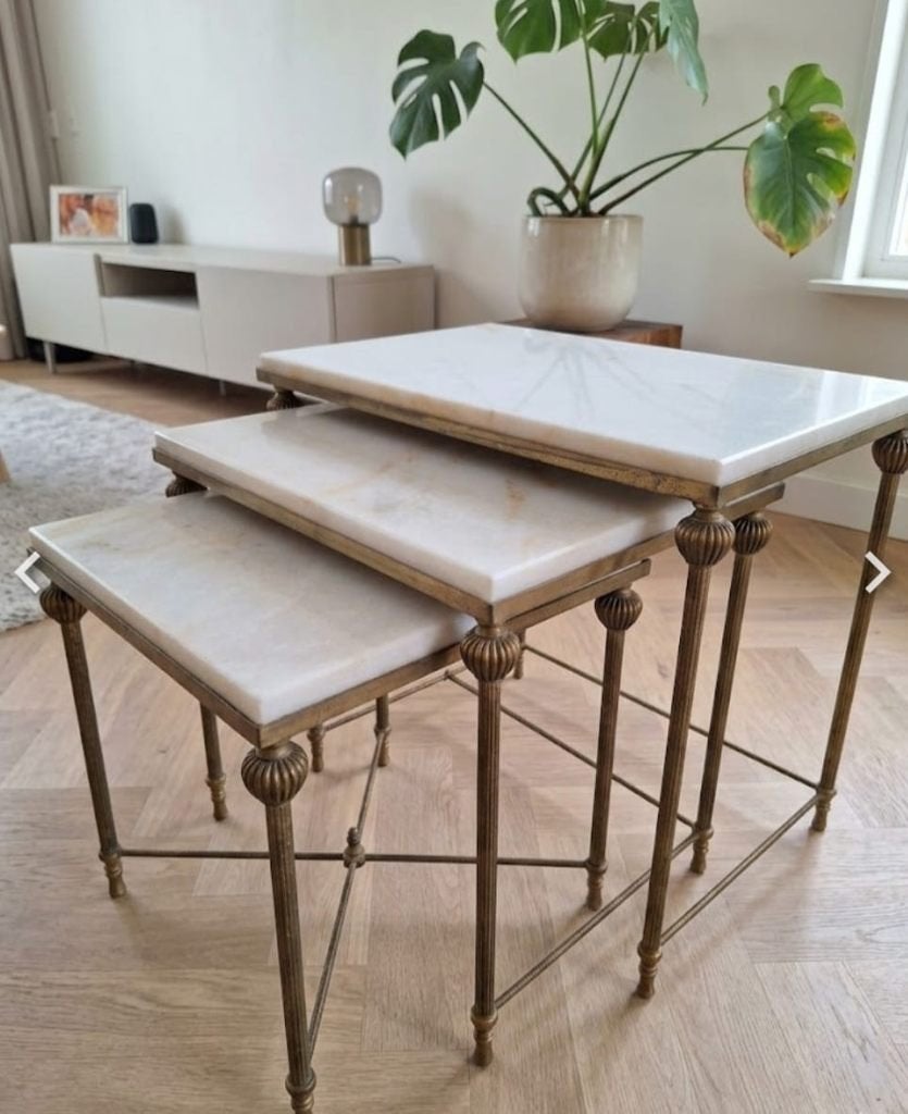 Mimiset italien vintage exclusif en onyx et laiton 1960, Maison & Meubles, Moins de 55 cm, Enlèvement, Utilisé, Hollywood Regency