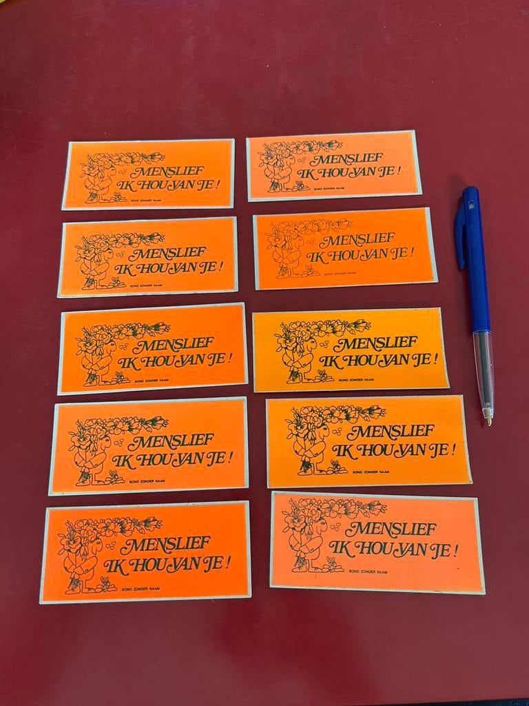 10 vintage stickers.  Mens lief ik hou van jou, Verzamelen, Ophalen of Verzenden
