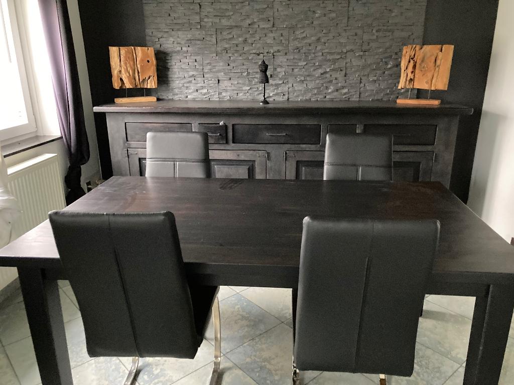 Table + 4 chaises + 2 fauteuils, 150 à 200 cm, Cinq personnes ou plus, Pin, 100 à 150 cm