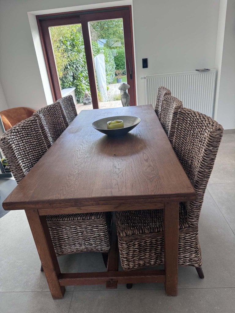 Table en chêne et 6 chese rotin, Enlèvement