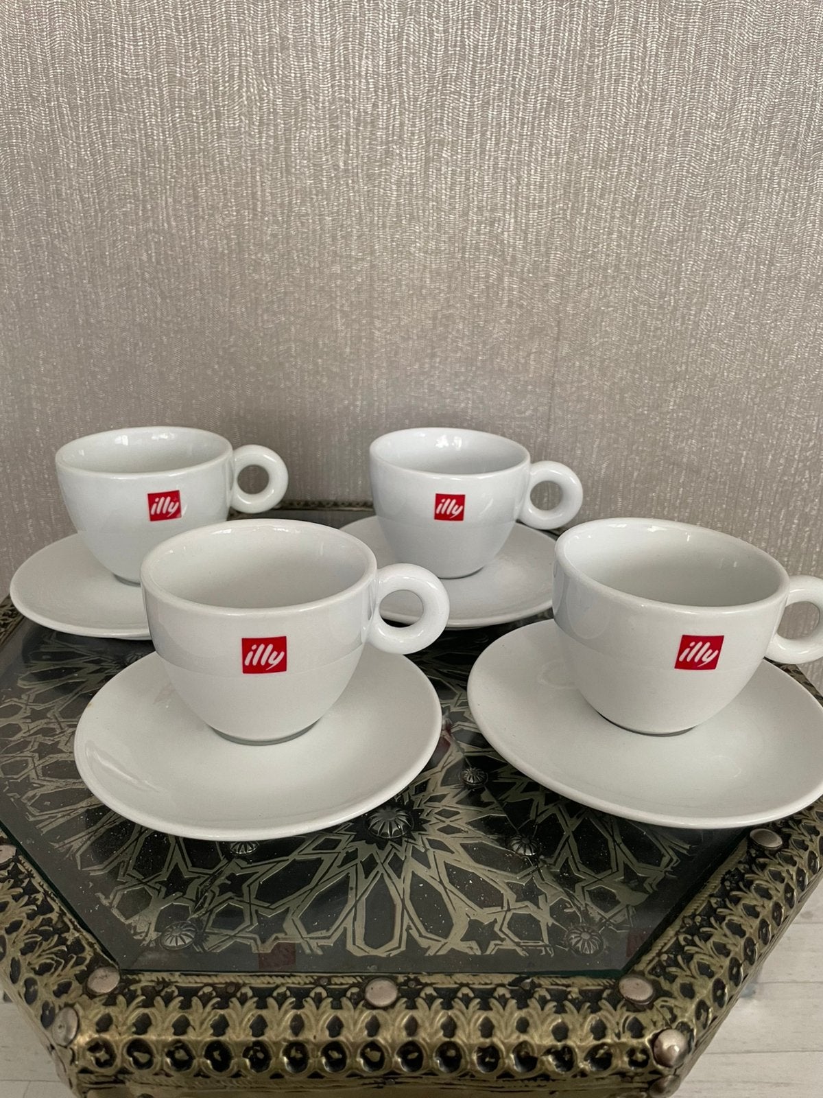 Vintage Illy espresso kopjes met schotels – set van 4, Ophalen of Verzenden