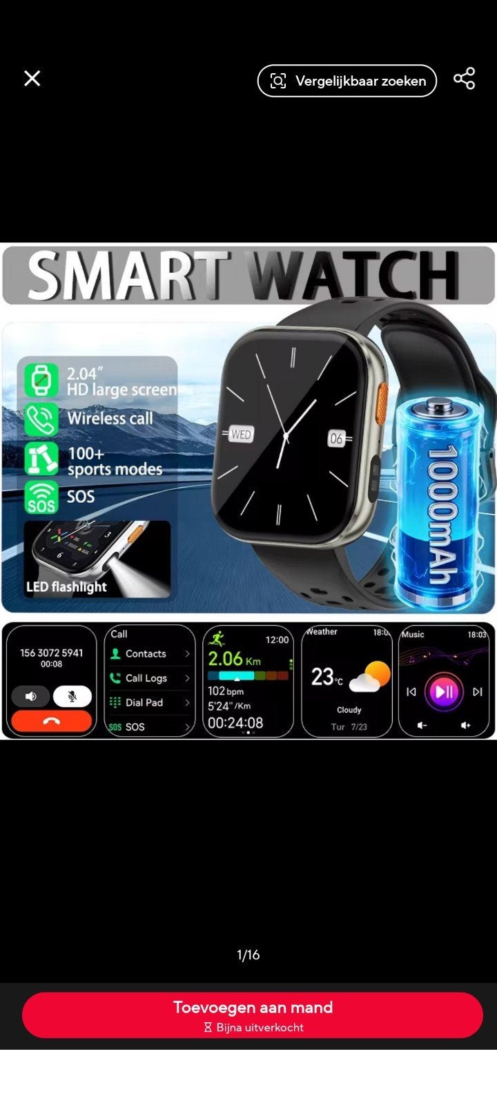 Smartwatch, Handtassen en Accessoires, Sporthorloges, Ophalen, Nieuw